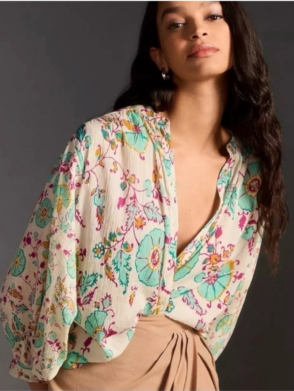 ANTHROPOLOGIE PILCRO The Sidney Batwing Floral Blouse Size Large